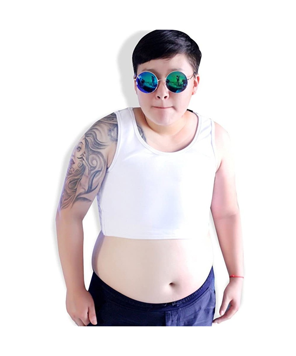 Bustiers & Corsets Tomboy Trans Lesbian Bamboo Charcoal Fiber Chest Binder Corset Plus Size Short Tank Top - White - C818DUA7CIR