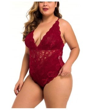 Baby Dolls & Chemises Women Sexy Plus Size Teddy Lingerie Snap Crotch Bodysuit Sexy One Piece Lace Babydoll (4XL Wine) - 4xl ...