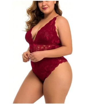 Baby Dolls & Chemises Women Sexy Plus Size Teddy Lingerie Snap Crotch Bodysuit Sexy One Piece Lace Babydoll (4XL Wine) - 4xl ...