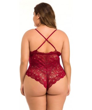 Baby Dolls & Chemises Women Sexy Plus Size Teddy Lingerie Snap Crotch Bodysuit Sexy One Piece Lace Babydoll (4XL Wine) - 4xl ...