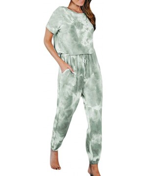 Sets Womens Casual Long/Short Sleeve Tie Dye Print Jogger Pants Homewear Pajama Set Sleepwear - Green - CB19C7376H6