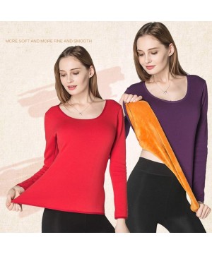 Thermal Underwear Winter Thick Women Long Sleeve Crew Neck Pullover Slim Thermal Underwear Top for Home Black M - CC193DA2XY7