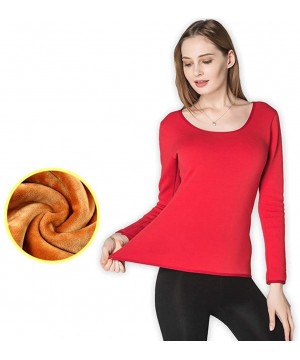 Thermal Underwear Winter Thick Women Long Sleeve Crew Neck Pullover Slim Thermal Underwear Top for Home Black M - CC193DA2XY7