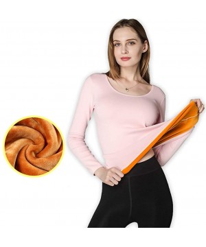 Thermal Underwear Winter Thick Women Long Sleeve Crew Neck Pullover Slim Thermal Underwear Top for Home Black M - CC193DA2XY7