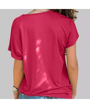 Nightgowns & Sleepshirts Cross Shoulder T-Shirt- Ladies Casual Irregular Short Sleeve Blouse top - V-hot Pink - CY1944RY9U0