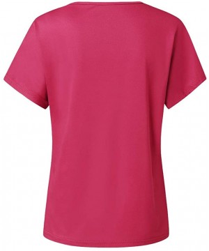 Nightgowns & Sleepshirts Cross Shoulder T-Shirt- Ladies Casual Irregular Short Sleeve Blouse top - V-hot Pink - CY1944RY9U0