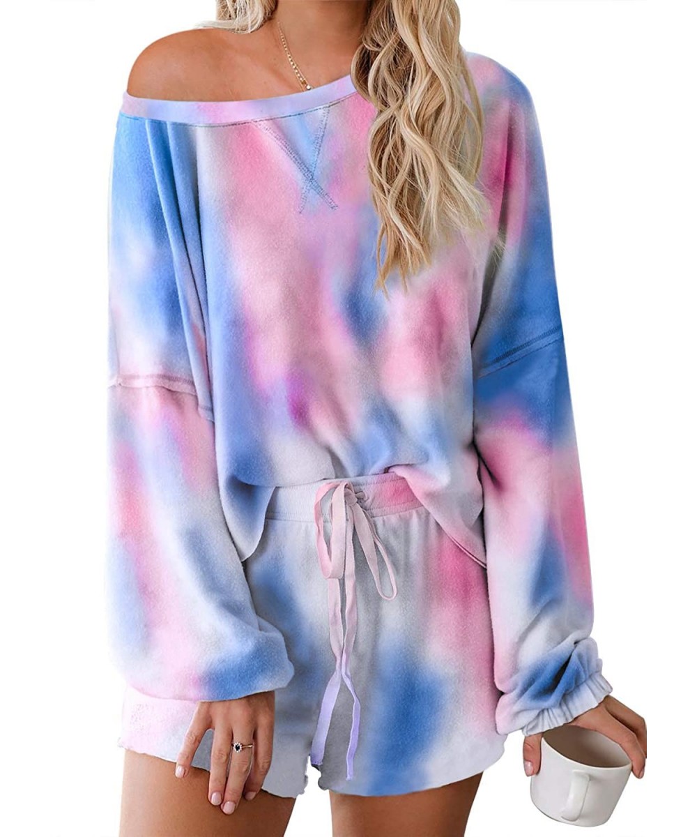 Sets Womens Long Sleeve Short Pajamas Set Tie Dye Printed Ruffle Soft Top and Pants PJ Set Nightwear Sleepwear Loungewear - F...