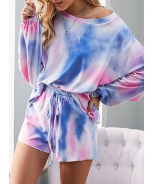 Sets Womens Long Sleeve Short Pajamas Set Tie Dye Printed Ruffle Soft Top and Pants PJ Set Nightwear Sleepwear Loungewear - F...