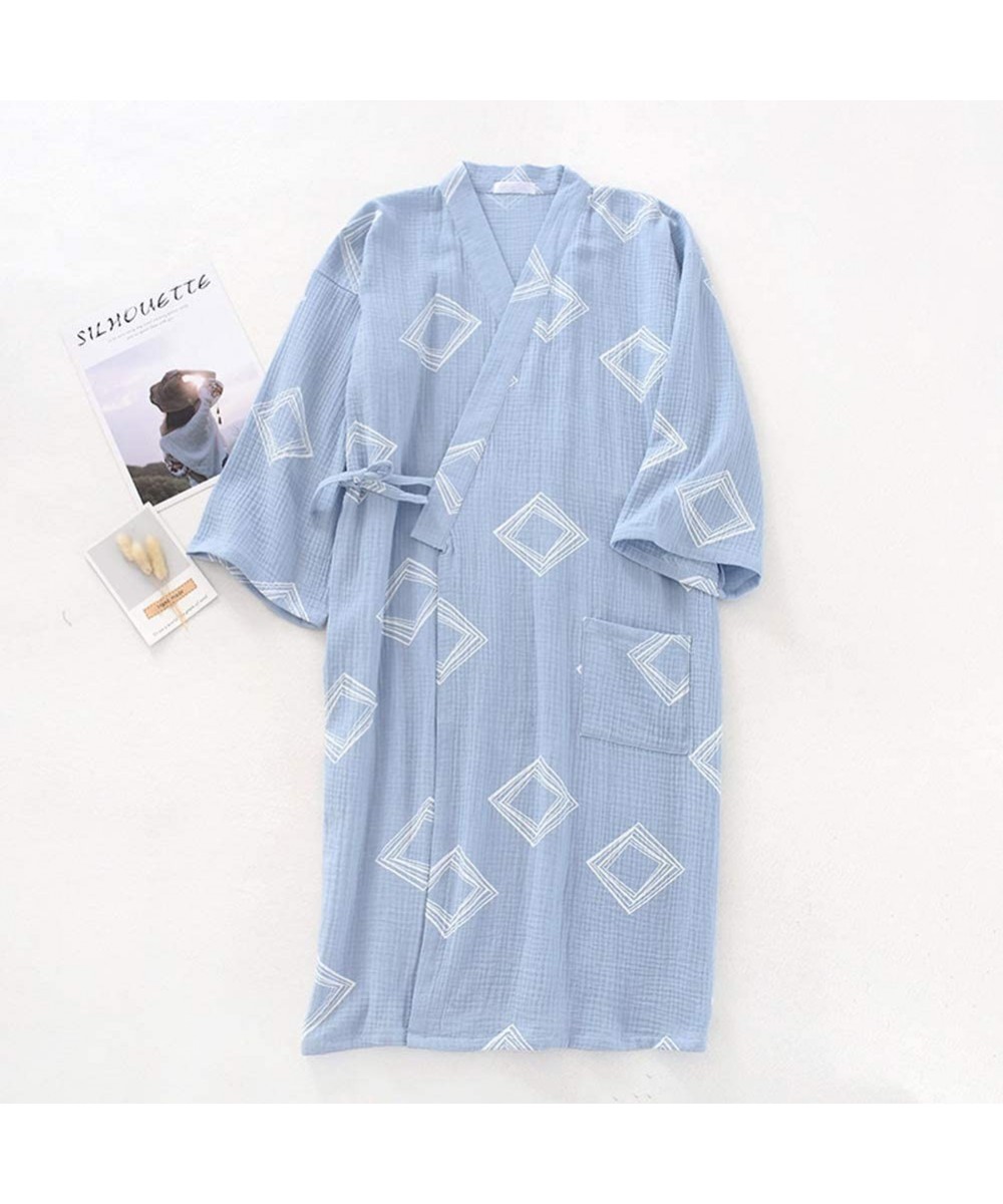 Robes Men's Bathrobe- Kimono Sleepwear Men Robe Cotton Washed Gauze Nightgown Crepe Loose Bathrobe Home Service Cardigan-Ligh...