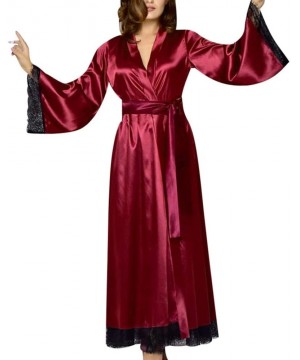 Bustiers & Corsets Women's Lace Trim Kimono Robe Nightwear Nightgown Sleepwear Satin Long Sleeve Bathrobes Satin Bathrobe Lou...