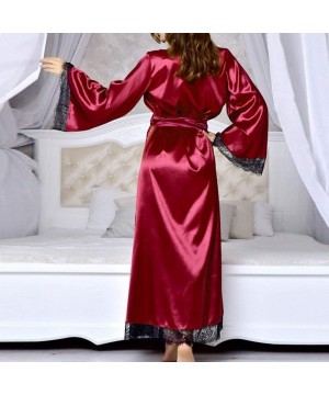 Bustiers & Corsets Women's Lace Trim Kimono Robe Nightwear Nightgown Sleepwear Satin Long Sleeve Bathrobes Satin Bathrobe Lou...