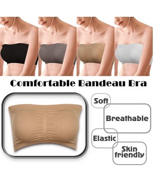 Nightgowns & Sleepshirts Women's Seamless Bandeau Bra- Basic Padded Wire-Free Stretch Tube Top Yoga Bra 1-3 Pack - 2 Pack Bla...