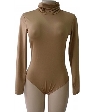 Shapewear Womens Stretchy Turtleneck Long Sleeve Bodysuits Basic Bodycon Leotard - Coffee - CD188209WTW