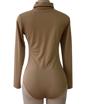 Shapewear Womens Stretchy Turtleneck Long Sleeve Bodysuits Basic Bodycon Leotard - Coffee - CD188209WTW