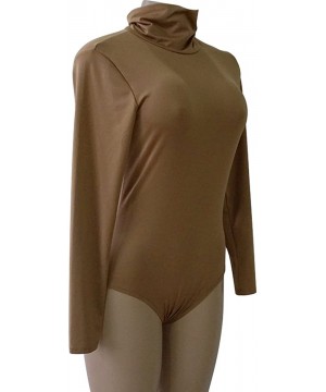 Shapewear Womens Stretchy Turtleneck Long Sleeve Bodysuits Basic Bodycon Leotard - Coffee - CD188209WTW