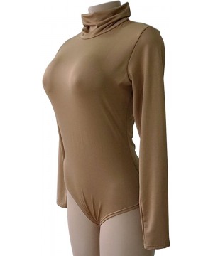 Shapewear Womens Stretchy Turtleneck Long Sleeve Bodysuits Basic Bodycon Leotard - Coffee - CD188209WTW