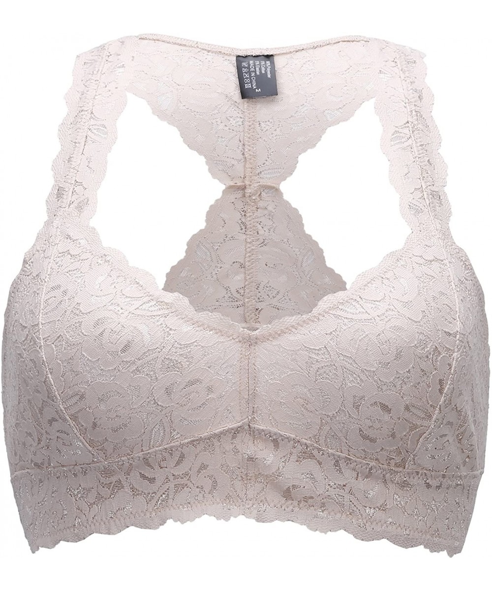 Bras Padded/Unpadded Lace Halter Bralette Wireless Racerback Bra for Women - Beige(padded) - CW1994H4QQU