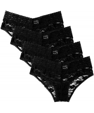 Panties Women's Underwear 4 Pack Lace Panty Sexy Sheer Hipster Stretch Brief - Black - CF194KT32QO