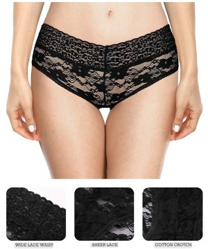 Panties Women's Underwear 4 Pack Lace Panty Sexy Sheer Hipster Stretch Brief - Black - CF194KT32QO