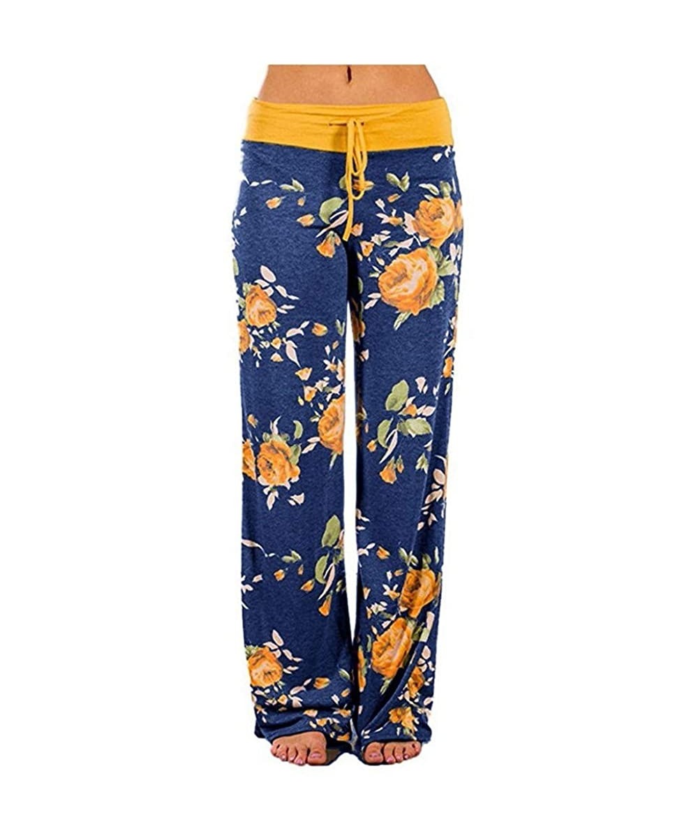 Bottoms Womens Pajama Pants Casual Wide Leg Sleepwear Floral Print Drawstring Comfy Palazzo Lounge Pants Loose Bottom Yellowa...