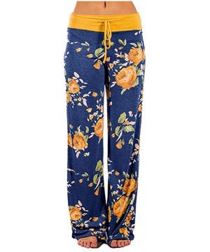 Bottoms Womens Pajama Pants Casual Wide Leg Sleepwear Floral Print Drawstring Comfy Palazzo Lounge Pants Loose Bottom Yellowa...