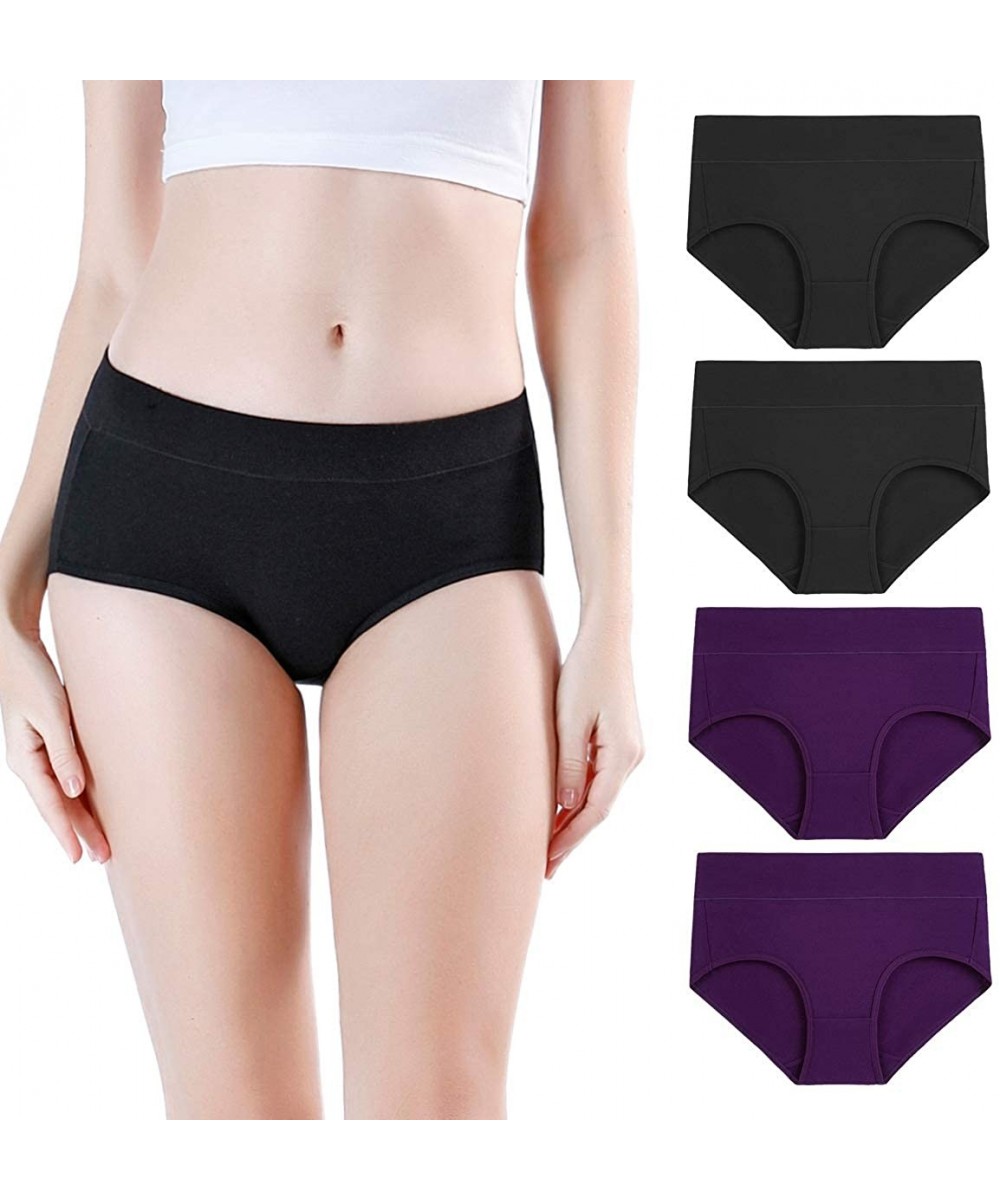 Panties Women's Cotton Stretch Underwear Soft Mid Rise Briefs Underpants Multipack - Black- Purple-4 Pack - C018T9R5XII