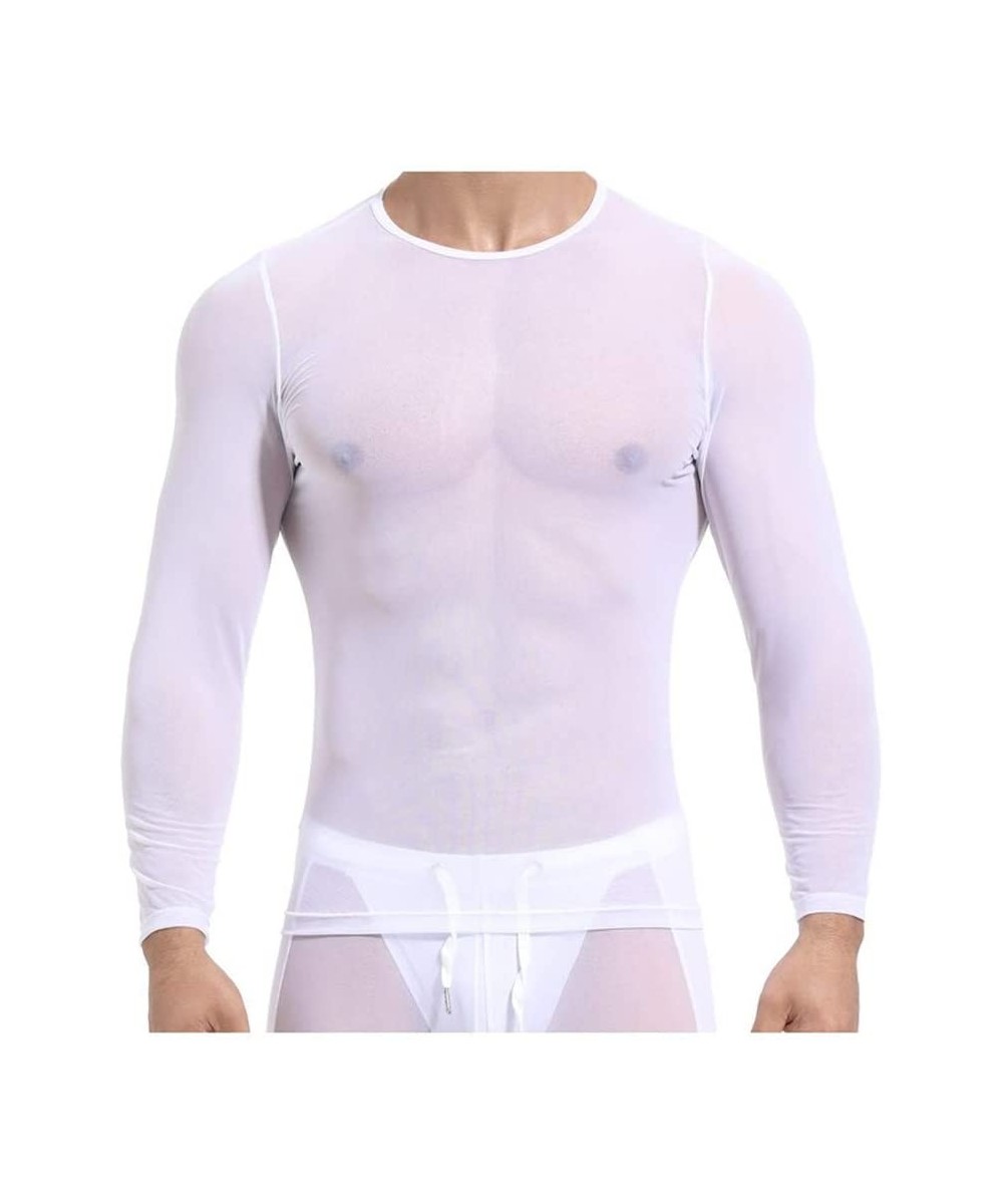 Undershirts Sexy Underwear Men's Transparent Long-Sleeved Transparent T-Shirt Gay Clothing Nylon Mesh Shirt Sportswear Breath...