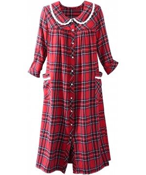 Robes Flannel House Coat - Red Plaid - CJ18A66M8Z9