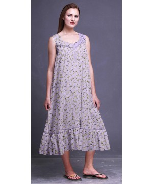 Nightgowns & Sleepshirts Sleeveless Cotton Nightgowns for Women Printed Mid-Calf Length Sleepwear - Light Purple - C018S9UUAM3