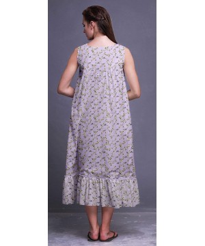 Nightgowns & Sleepshirts Sleeveless Cotton Nightgowns for Women Printed Mid-Calf Length Sleepwear - Light Purple - C018S9UUAM3