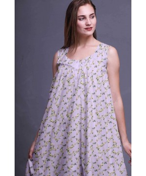 Nightgowns & Sleepshirts Sleeveless Cotton Nightgowns for Women Printed Mid-Calf Length Sleepwear - Light Purple - C018S9UUAM3