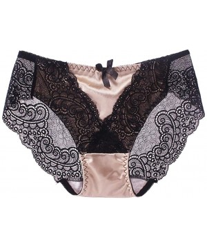 Panties Sexy Ladies Transparent Lace Panties- Plus Size Hi-Cut Comfort Hollow Panty Hotpant - Beige - CY196UQU2DQ