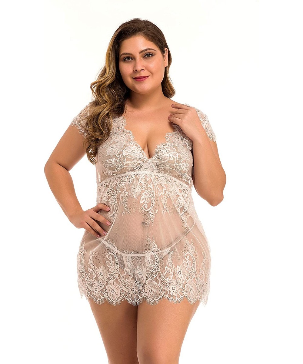 Baby Dolls & Chemises Sexy Lingerie for Women Plus Size Lace Teddy Babydoll Lingerie Strappy Women Sleepwear Mesh Sheer Chemi...