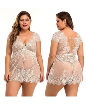 Baby Dolls & Chemises Sexy Lingerie for Women Plus Size Lace Teddy Babydoll Lingerie Strappy Women Sleepwear Mesh Sheer Chemi...