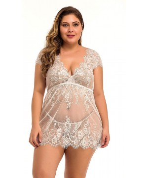 Baby Dolls & Chemises Sexy Lingerie for Women Plus Size Lace Teddy Babydoll Lingerie Strappy Women Sleepwear Mesh Sheer Chemi...