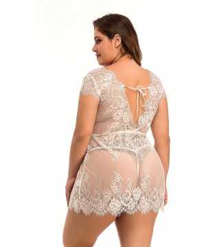 Baby Dolls & Chemises Sexy Lingerie for Women Plus Size Lace Teddy Babydoll Lingerie Strappy Women Sleepwear Mesh Sheer Chemi...