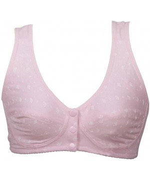 Bras Front Closure Wire Free Thin Comfortable Vest Bra - Flora Pink (3 Buttons） - CM17YU3WMSM