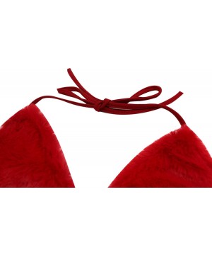 Camisoles & Tanks Women Sexy Faux Fur Crop Tops Triangle Bra Festival Rave Halter Bralette Camis for Dance Clubwear - Red - C...