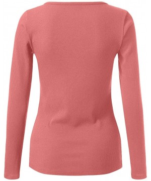 Accessories Womens V Neck Henley Shirts Long Sleeve Ribbed Button Down Basic Tops Tees - Pink - C718AKQR8U9