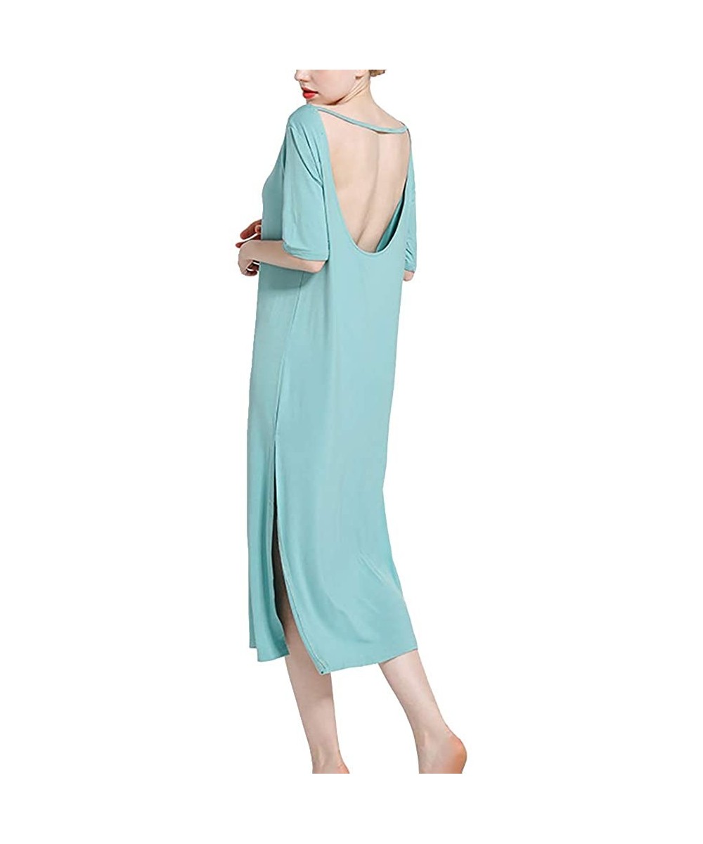 Nightgowns & Sleepshirts Backless Nightshirt Comfy Sleep Shirt Lounger House Dress for Women Short Sleeve Sleepwear Pink Blue...