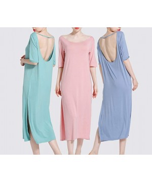 Nightgowns & Sleepshirts Backless Nightshirt Comfy Sleep Shirt Lounger House Dress for Women Short Sleeve Sleepwear Pink Blue...