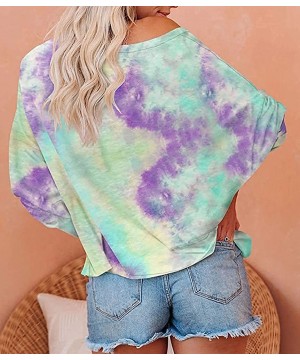 Sets Womens Tie Dye Printed Sweatshirts One Shoulder Long Sleeve Round Neck Casual Pajamas Loungewear - Purple - C2197AOU2D5