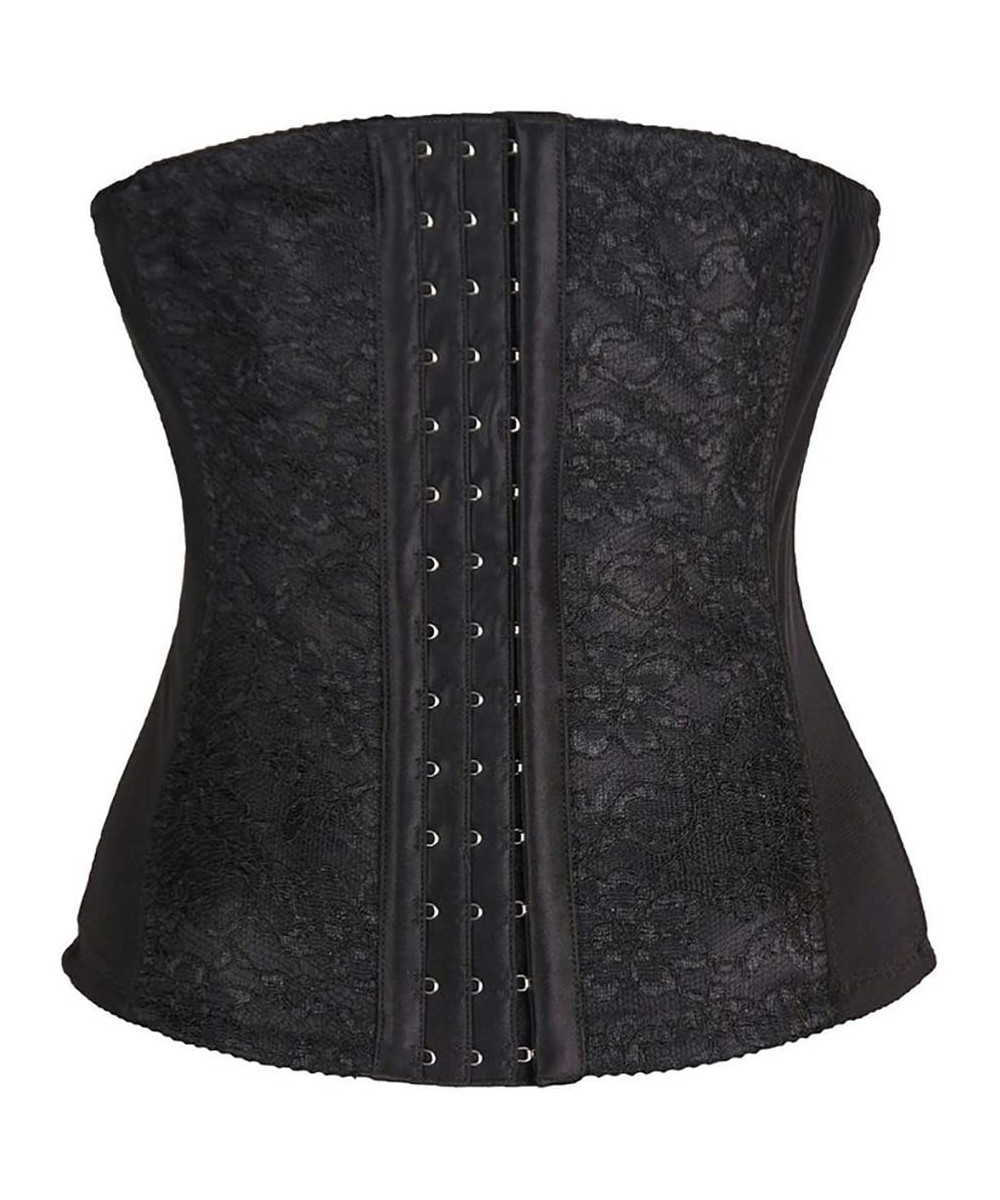 Bustiers & Corsets Underbust-Women's Lace Waist Training Steel Boned Corset-Waist Trainer Shapewear-Black-L - Black - C318OWL...