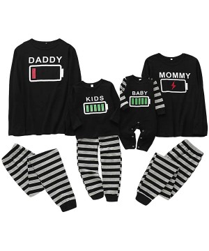 Sleep Sets Christmas Family Matching Clothes Battery Print Shirt Stripe Pant Nightwear Pajamas Set - Black - CY192344TOI