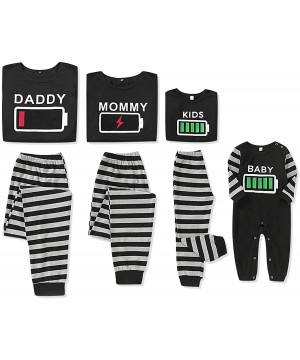 Sleep Sets Christmas Family Matching Clothes Battery Print Shirt Stripe Pant Nightwear Pajamas Set - Black - CY192344TOI