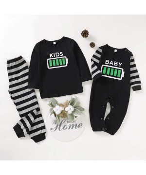 Sleep Sets Christmas Family Matching Clothes Battery Print Shirt Stripe Pant Nightwear Pajamas Set - Black - CY192344TOI