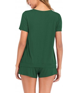 Sets Womens Pajamas Short Sets V-Neck Short Sleeve Shorts Sleepwear Nightwear Pj Sets - 1 Green - CA190X6EW4S