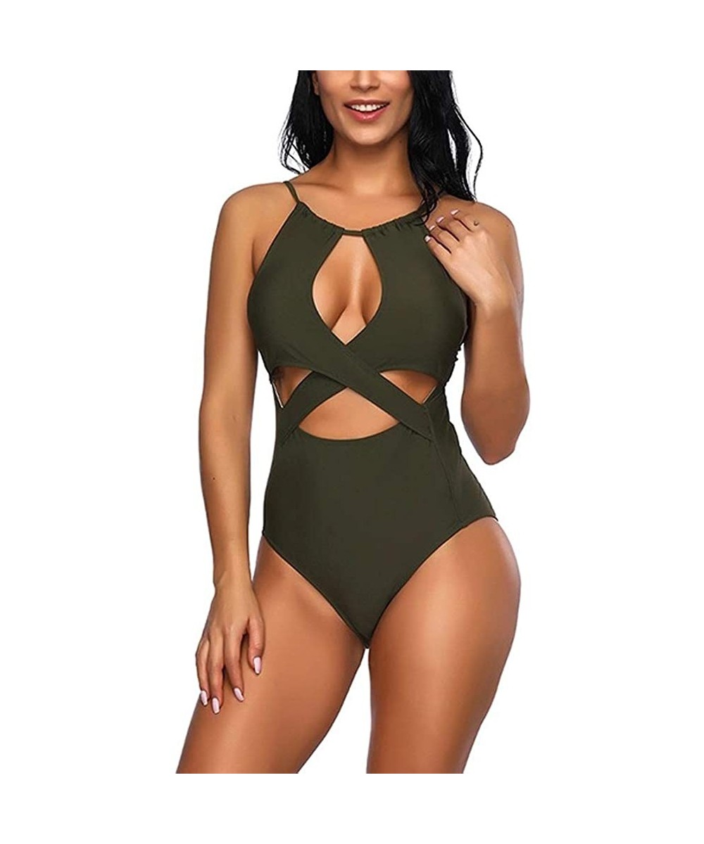 Panties Sexy One Piece Swimsuits for Women Tummy Control Slimming Criss Cross Monokini - Green - CL1974X0SEI