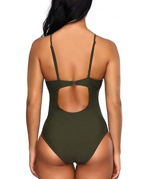 Panties Sexy One Piece Swimsuits for Women Tummy Control Slimming Criss Cross Monokini - Green - CL1974X0SEI