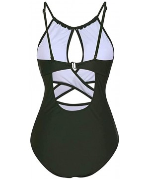 Panties Sexy One Piece Swimsuits for Women Tummy Control Slimming Criss Cross Monokini - Green - CL1974X0SEI